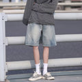 Men Jeans Retro Denim Shorts Men's Summer Washed Middle Pants Straight Wide Pants