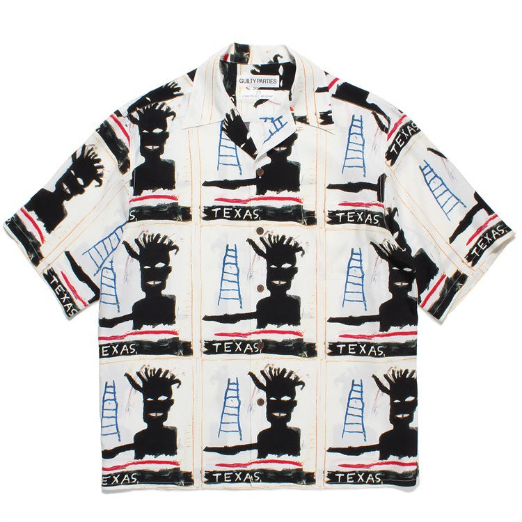 GUILTYPARTIES TIGER Shirts 23SS BASQUIAT Basquiat, Hawaiian Short Sleeve Shirt Men