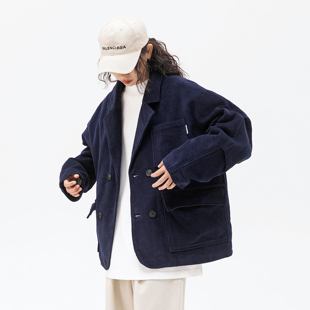 Unisex Jacket Vintage Overalls Jacket Casual Suit Loose Profile Corduroy Jacket
