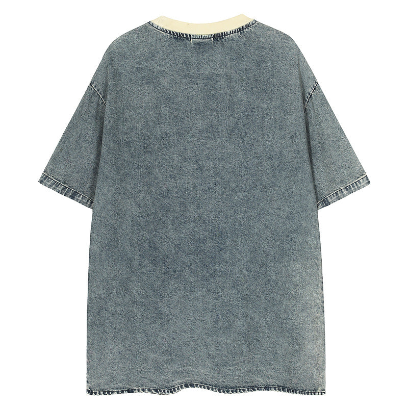 High-quality pure cotton T-shirt retro heavy industry washed and old