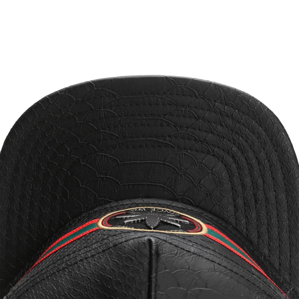 Trendy flat brimmed snapback hats leather metal logo adjustable