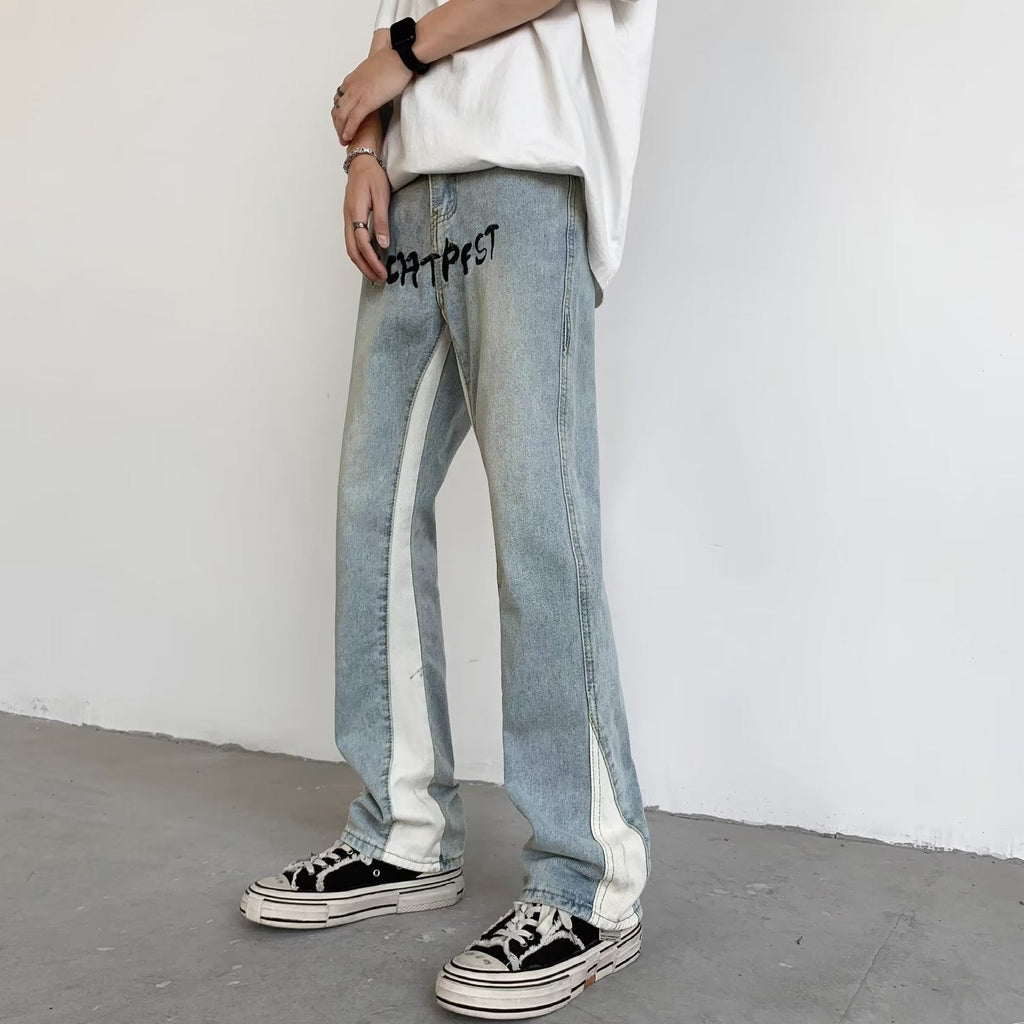Men Jeans Water-Washing Embroidery Jeans Bootcut Trousers
