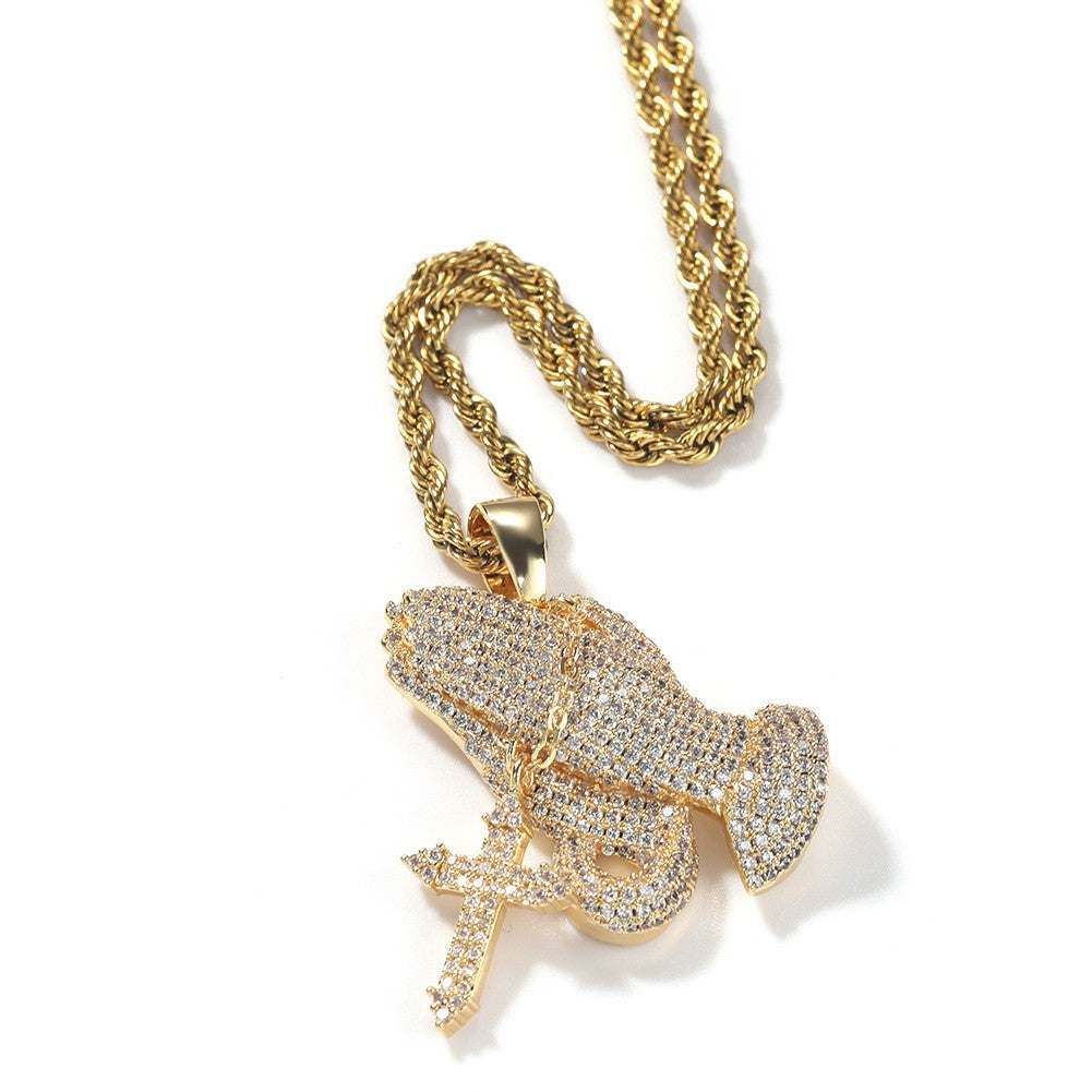 Jewelry INS Tide Brand Full Diamond Cross Pendant Necklace Hip Hop Crosses Spectrum St. Valentine's