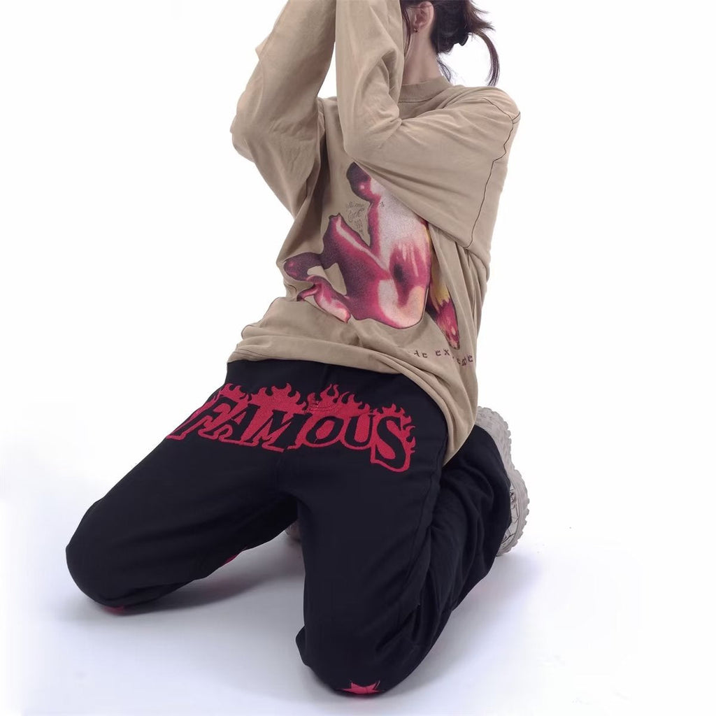 Men Jeans XINGX Paste Cloth Embroidery Jeans Retro Hip Hop Straight Loose Trousers