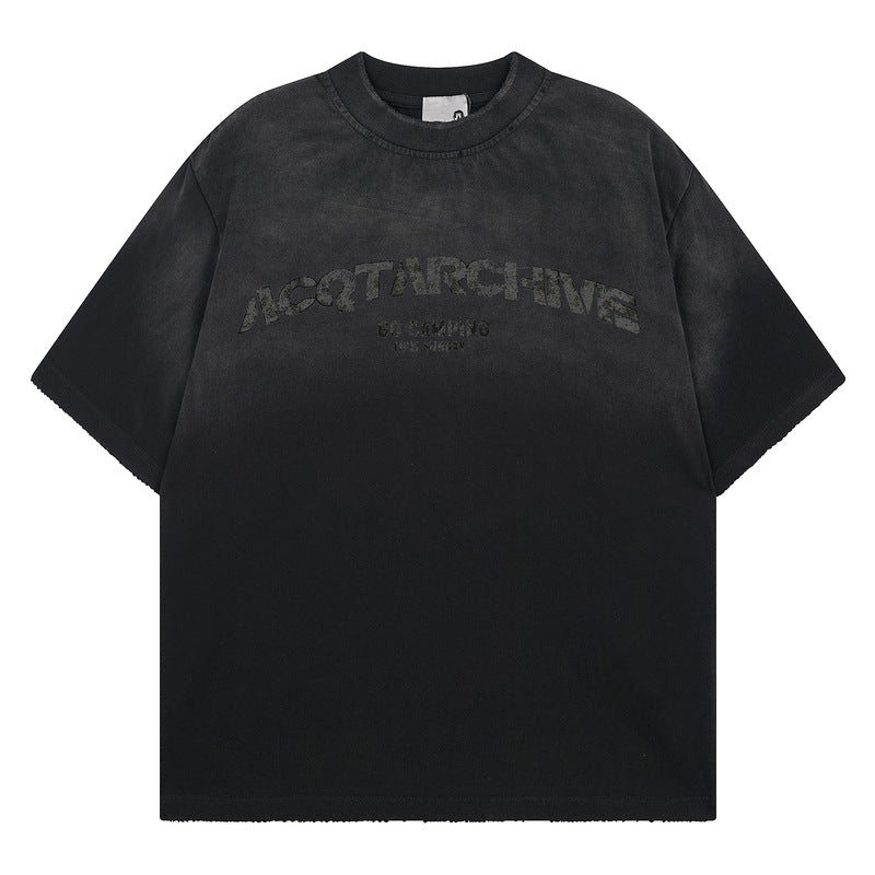High-quality pure cotton T-shirt retro washed old dirty dye design