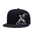 Trendy flat brimmed snapback hats black skull music