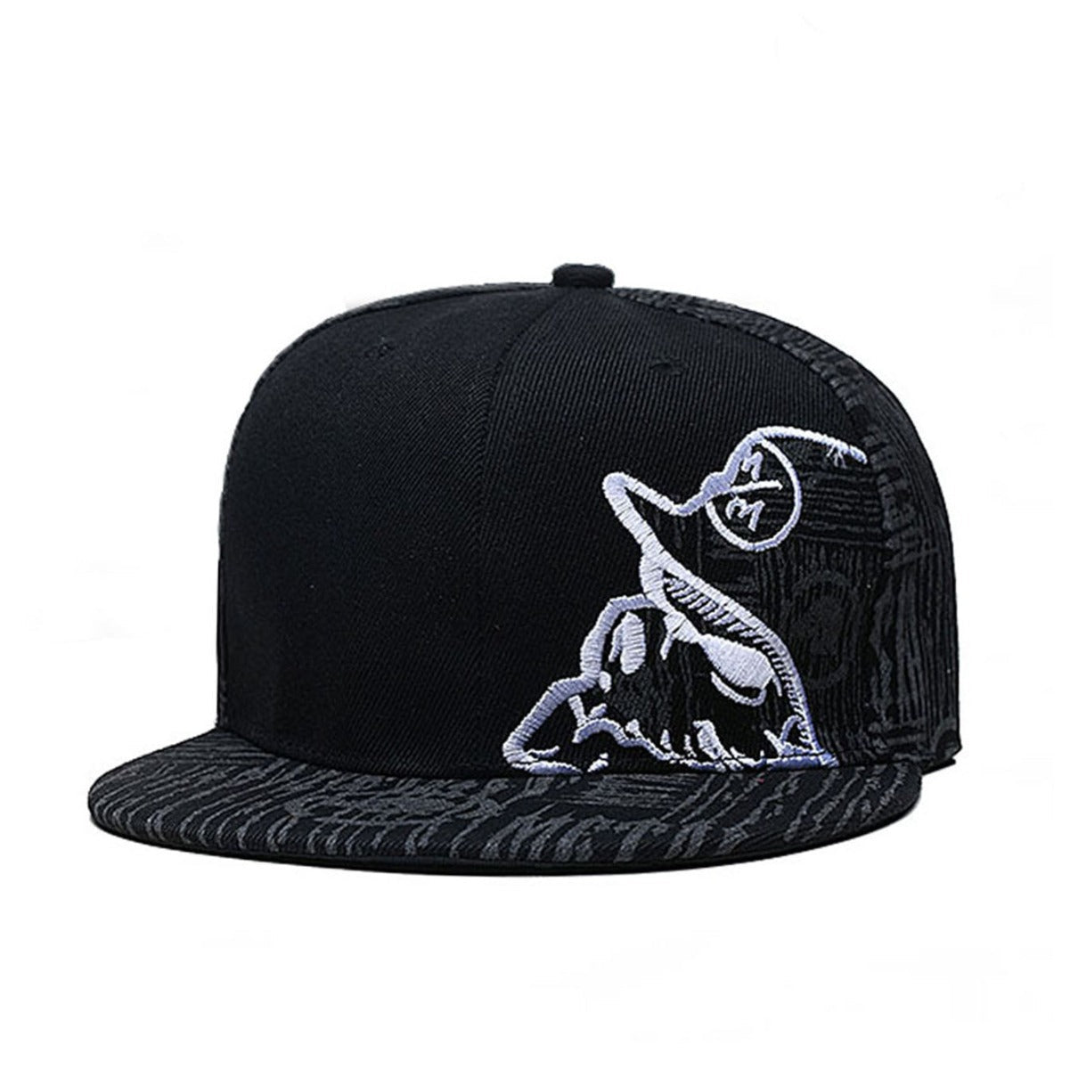 Trendy flat brimmed snapback hats black skull music