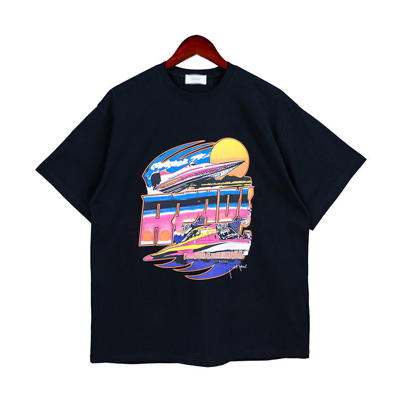 Rhude T Shirt Vintage Yacht Color Alphabet Print Short Sleeve T-Shirt