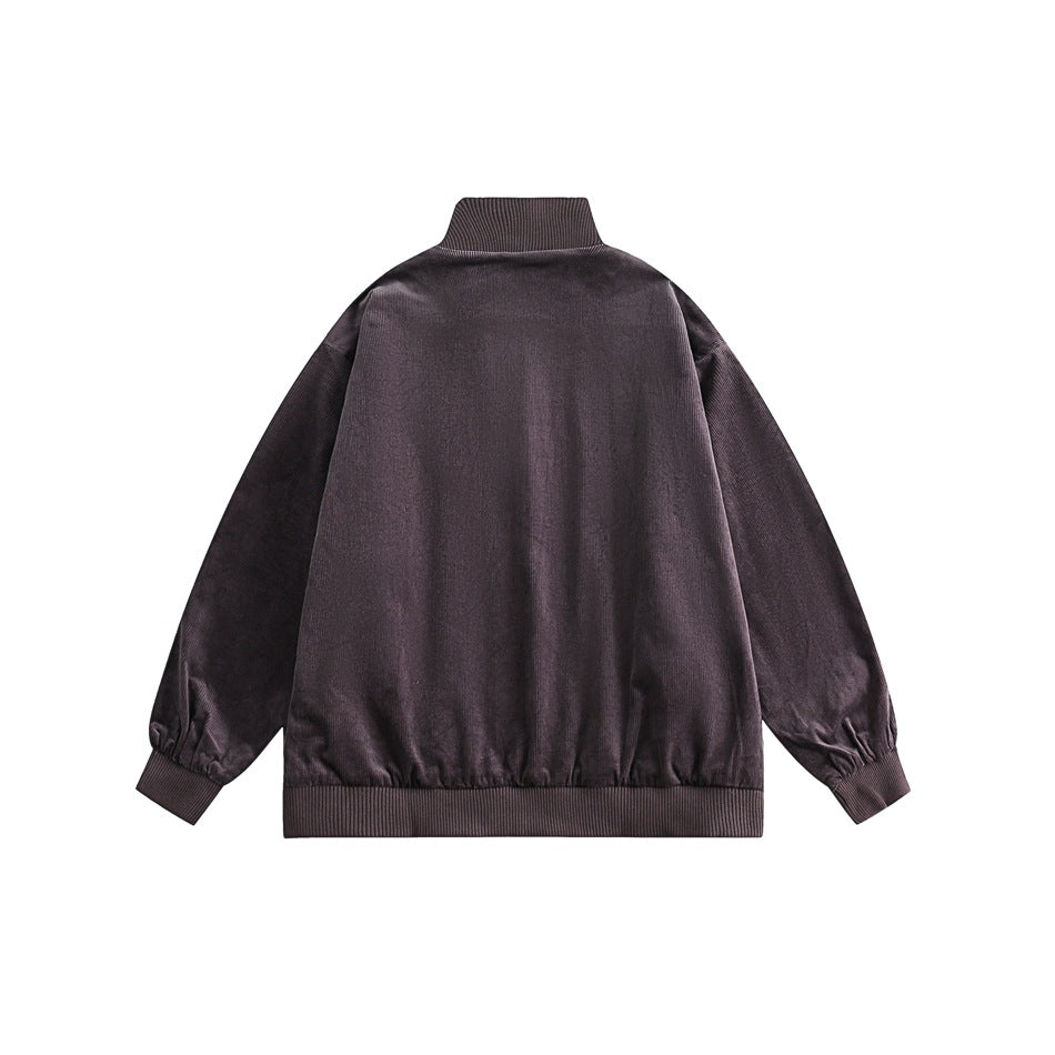 Unisex Jacket Vintage Men's Stand Collar Jacket Loose Corduroy Coat