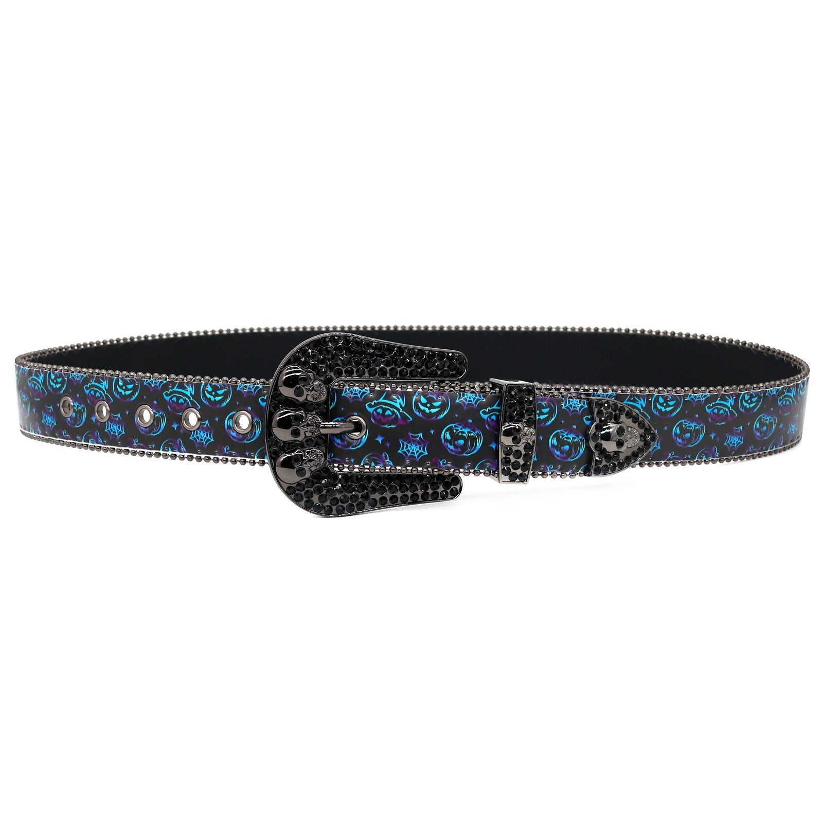 Hip-hop punk rhinestone belt halloween pumpkin head printing belt skull accessories