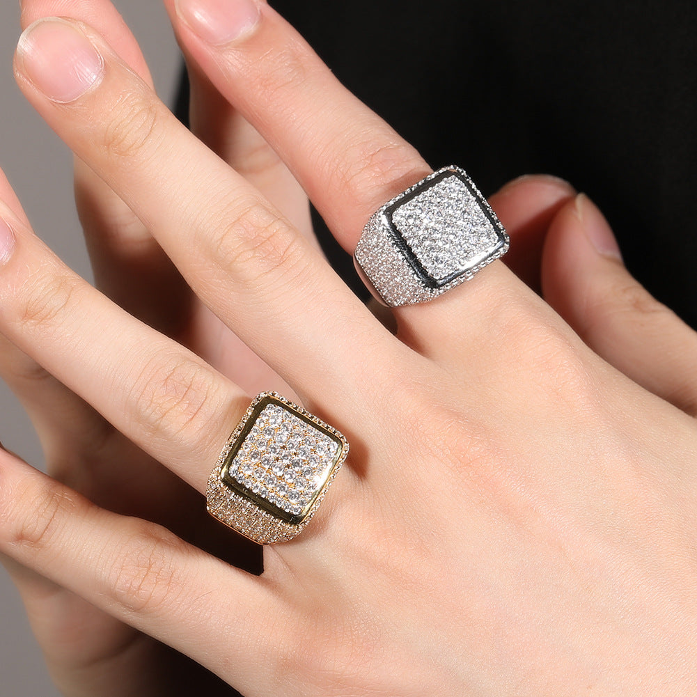 Rings Hip Hop Vintage Large Square Ring Copper with Zircon Spectrum St. Valentine's