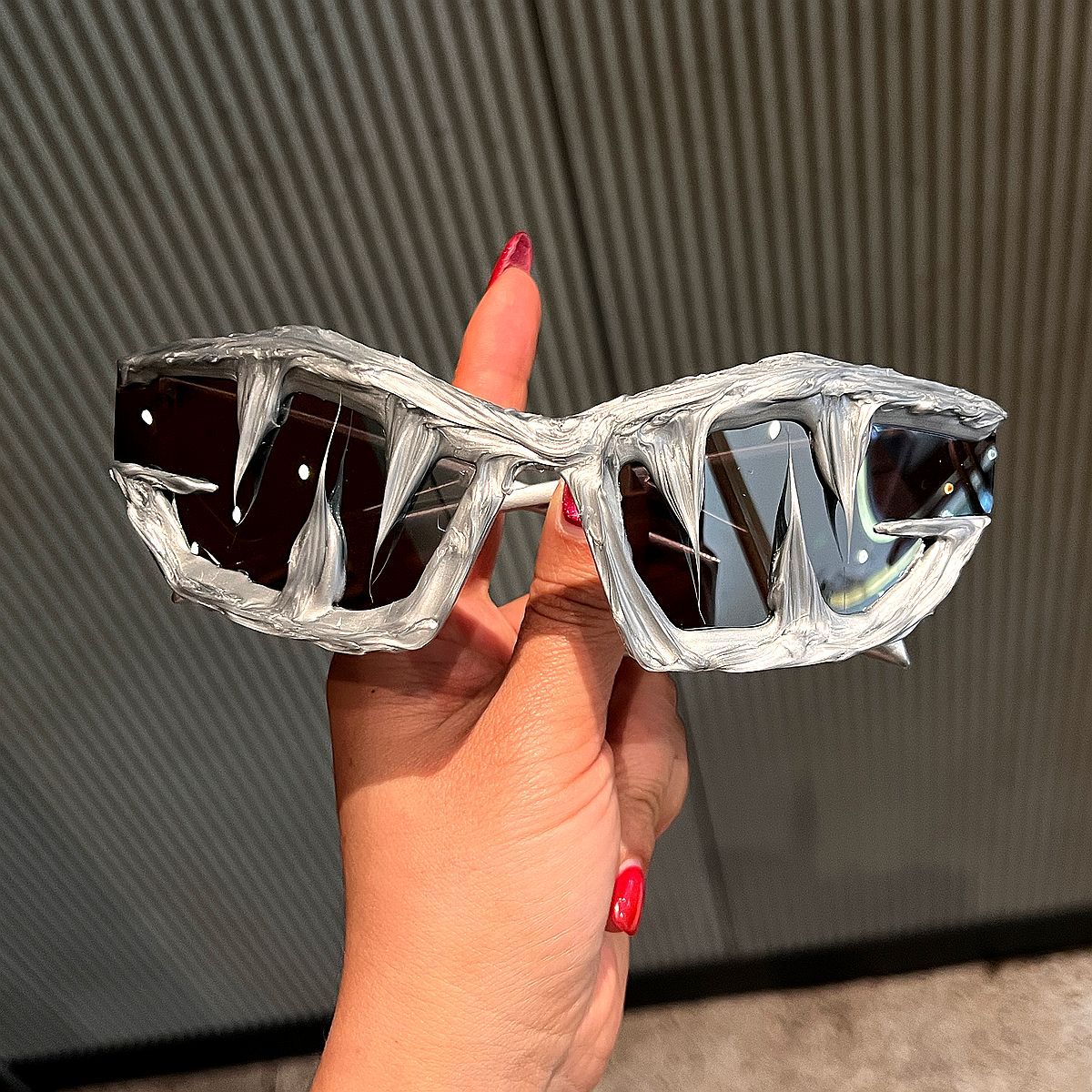 Trendy punk glasses y2k epoxy shark teeth special shape