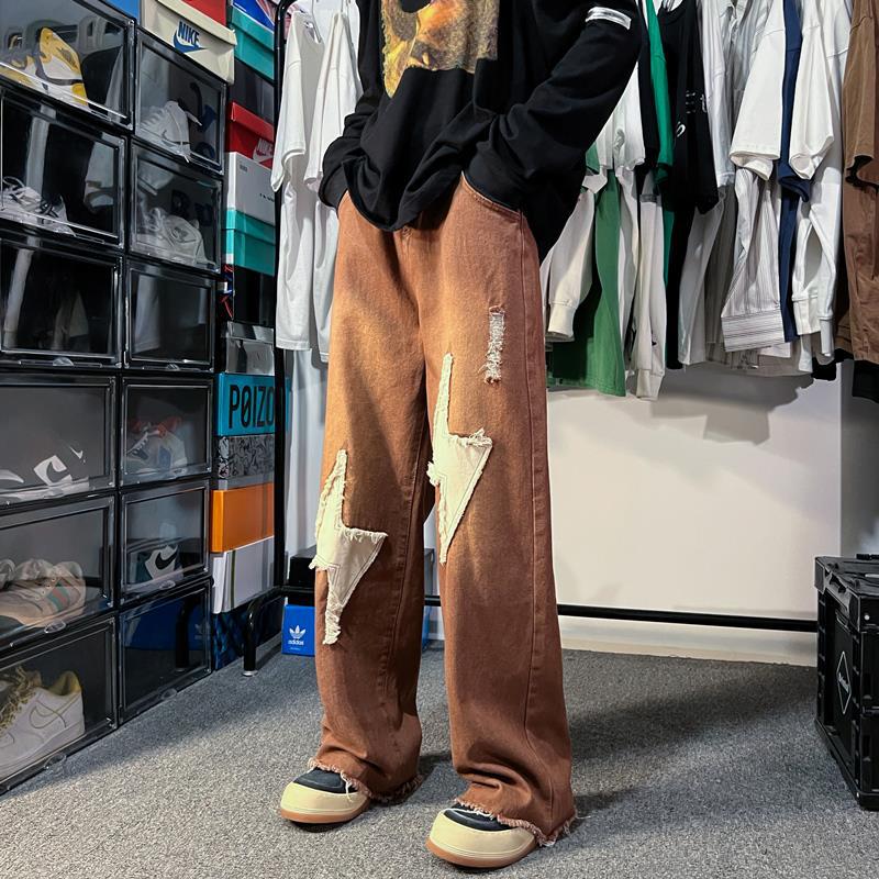 Men Jeans Vintage Jeans Straight-Leg Pants Autumn Wide Leg Trousers