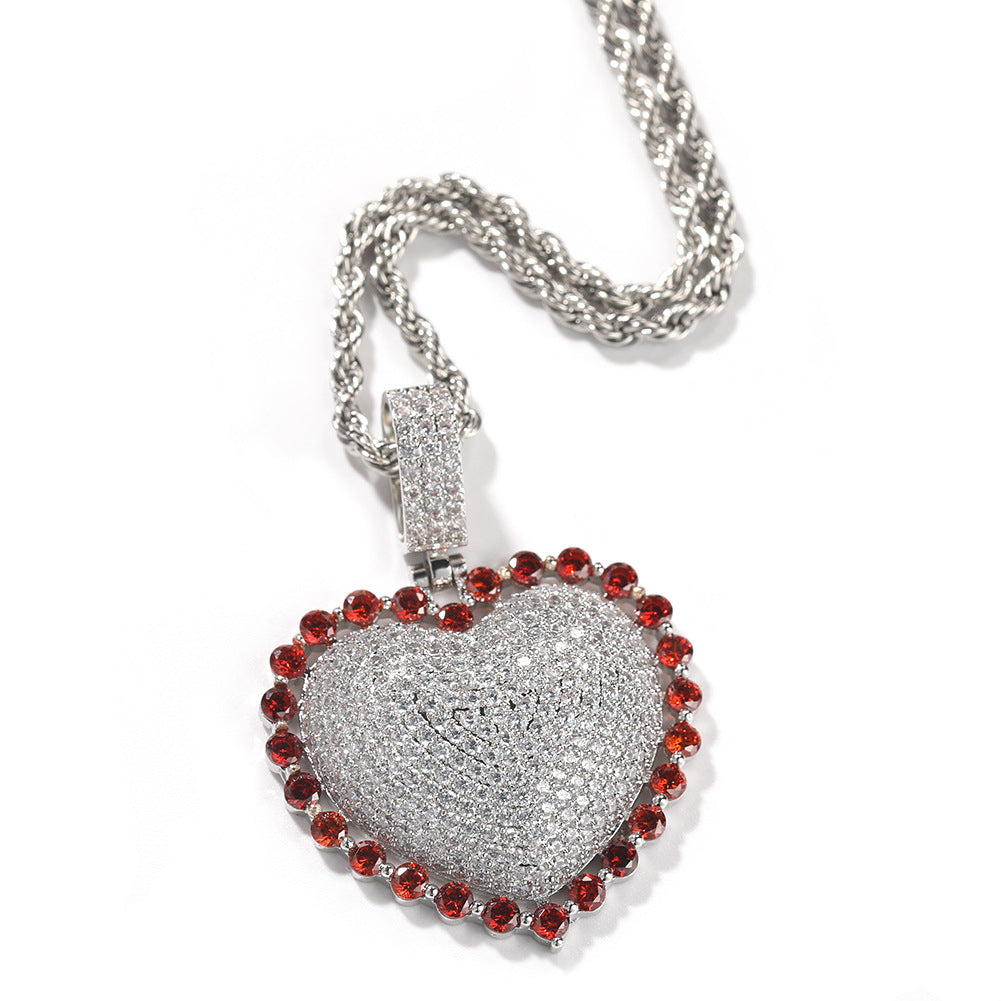 Jewelry Love Copper Zircon Pendant Round Zirconium Pendant Necklace Spectrum St. Valentine's Royalty
