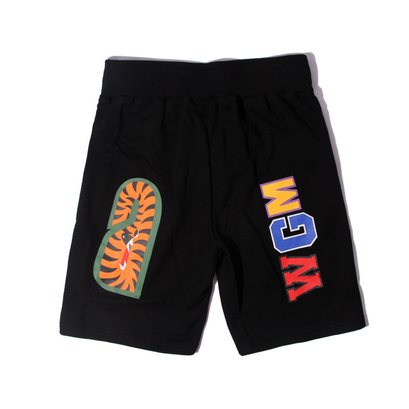 Bathing ape Bape Shorts Solid Color Letter Shark WGM Printed Five-Point Pants Straight Beach Pants