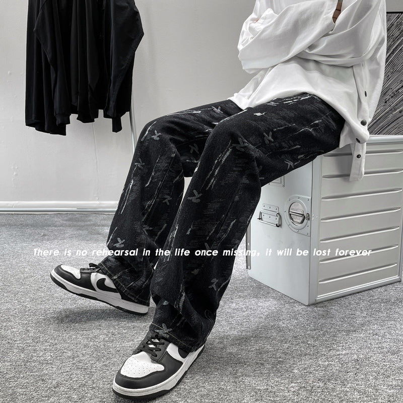 Men Jeans Summer Casual Pants Wide Leg Trousers