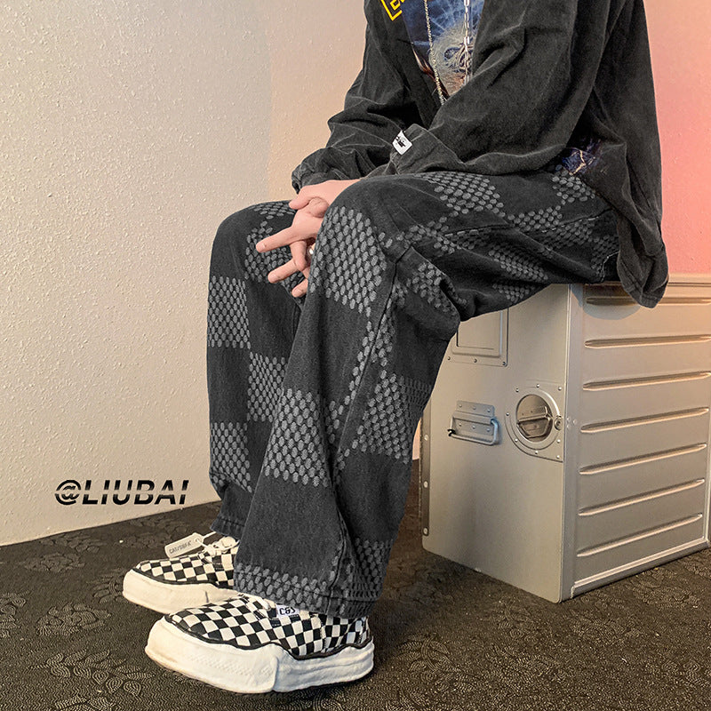 Men Jeans Autumn and Winter Loose Straight Wide Leg Pants