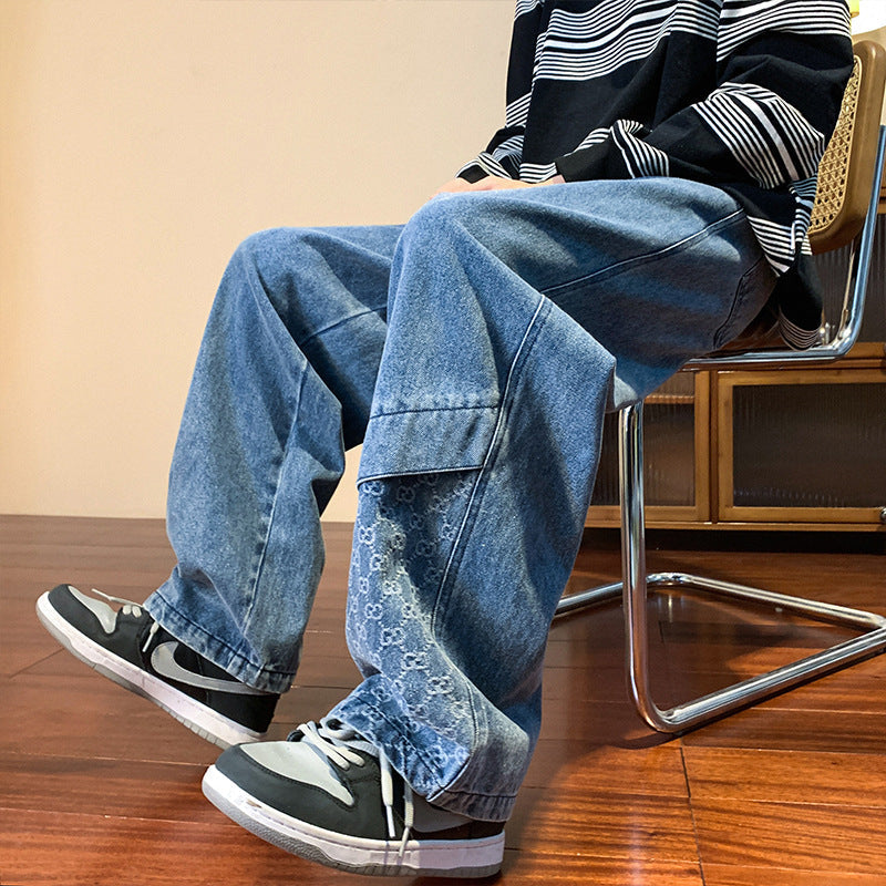 Men Jeans Cargo Jeans Men's Spring and Autumn plus Size Straight Loose Trousers