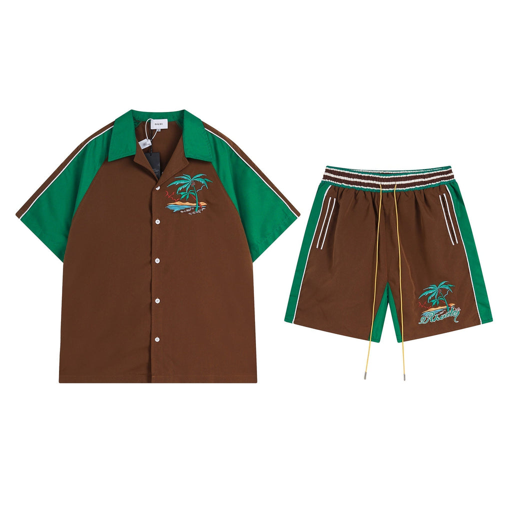 Rhude T Shirt Coconut Alphabet Beach Embroidery Short Sleeve Shirt Shorts