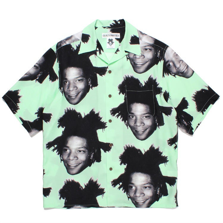 GUILTYPARTIES TIGER Shirts 23ss BASQUIAT Basquiat avatar Hawaiian short-sleeved shirt