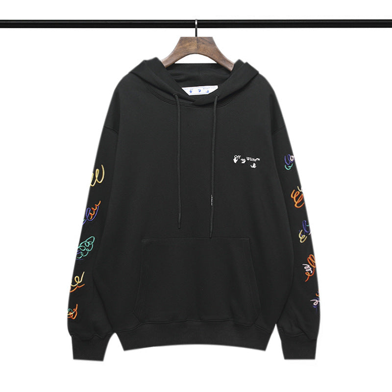 OW  hoodie creative color curved embroidered arrow hooded