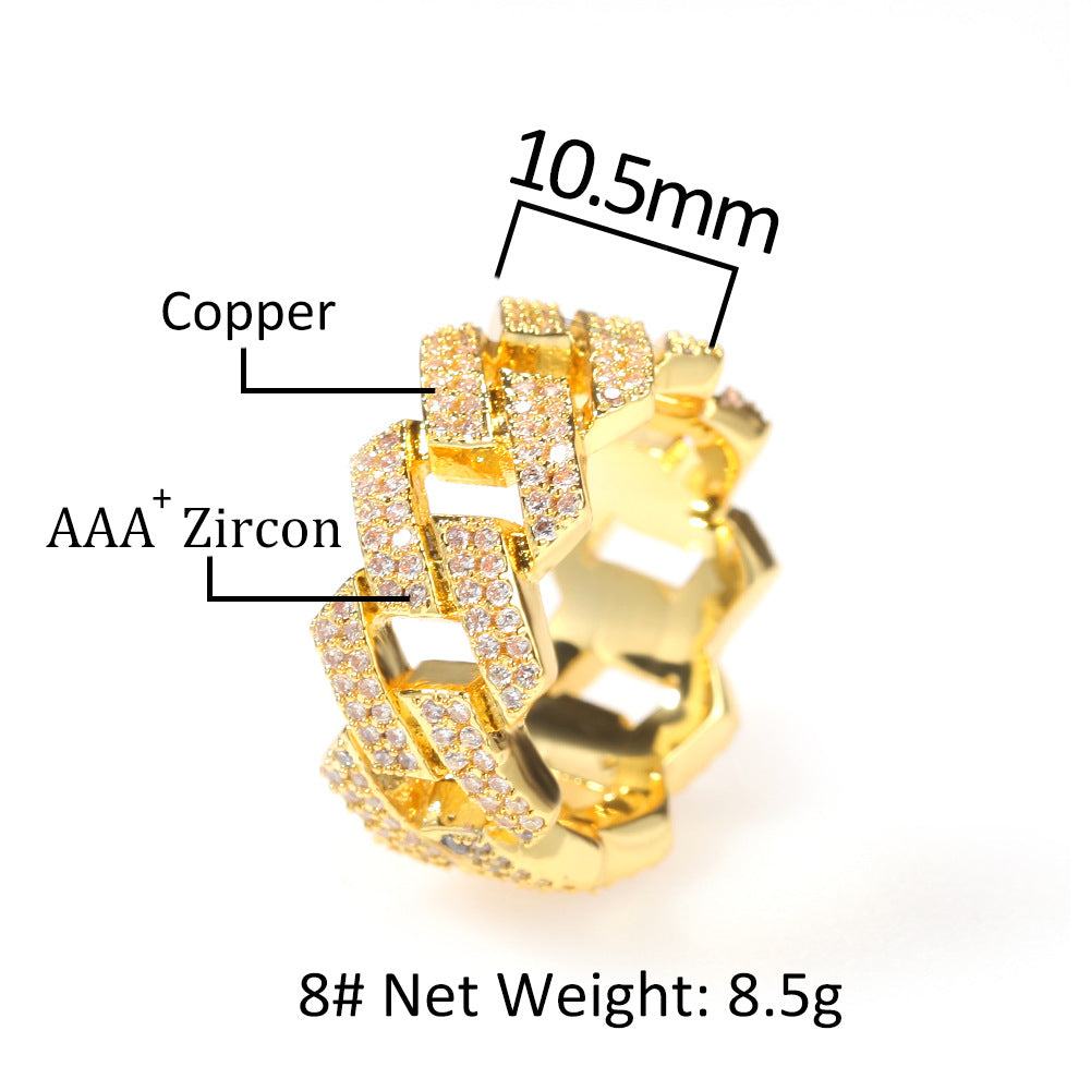 Rings Hip Hop Copper Zircon Cuban Chain Ring St. Valentine's Spectrum