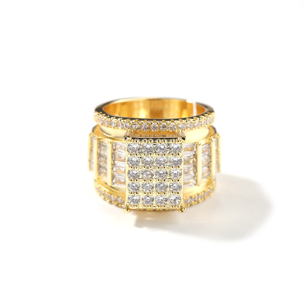 Rings Hip Hop Square Ring Copper Zircon Adjustable St. Valentine's Spectrum