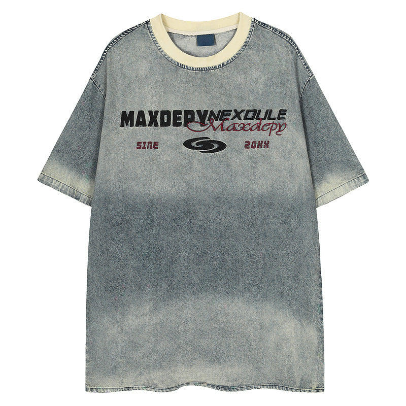 High-quality pure cotton T-shirt retro heavy industry washed and old