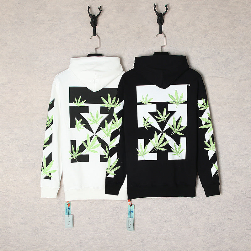 OW  hoodie embroidered plant leaf arrow hooded