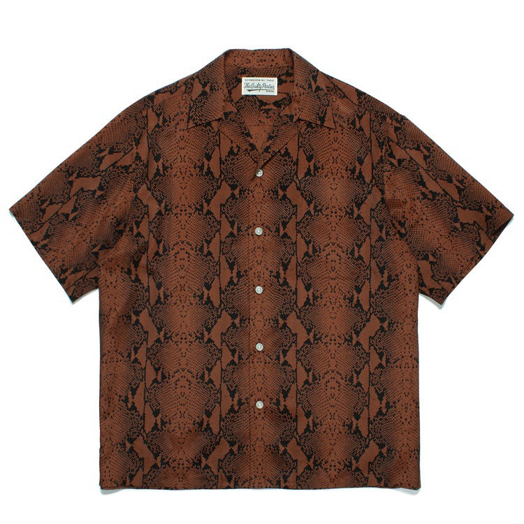 GUILTYPARTIES TIGER Shirts PYTHON OPEN COLLAR SHIRT Snake print short-sleeved shirt men