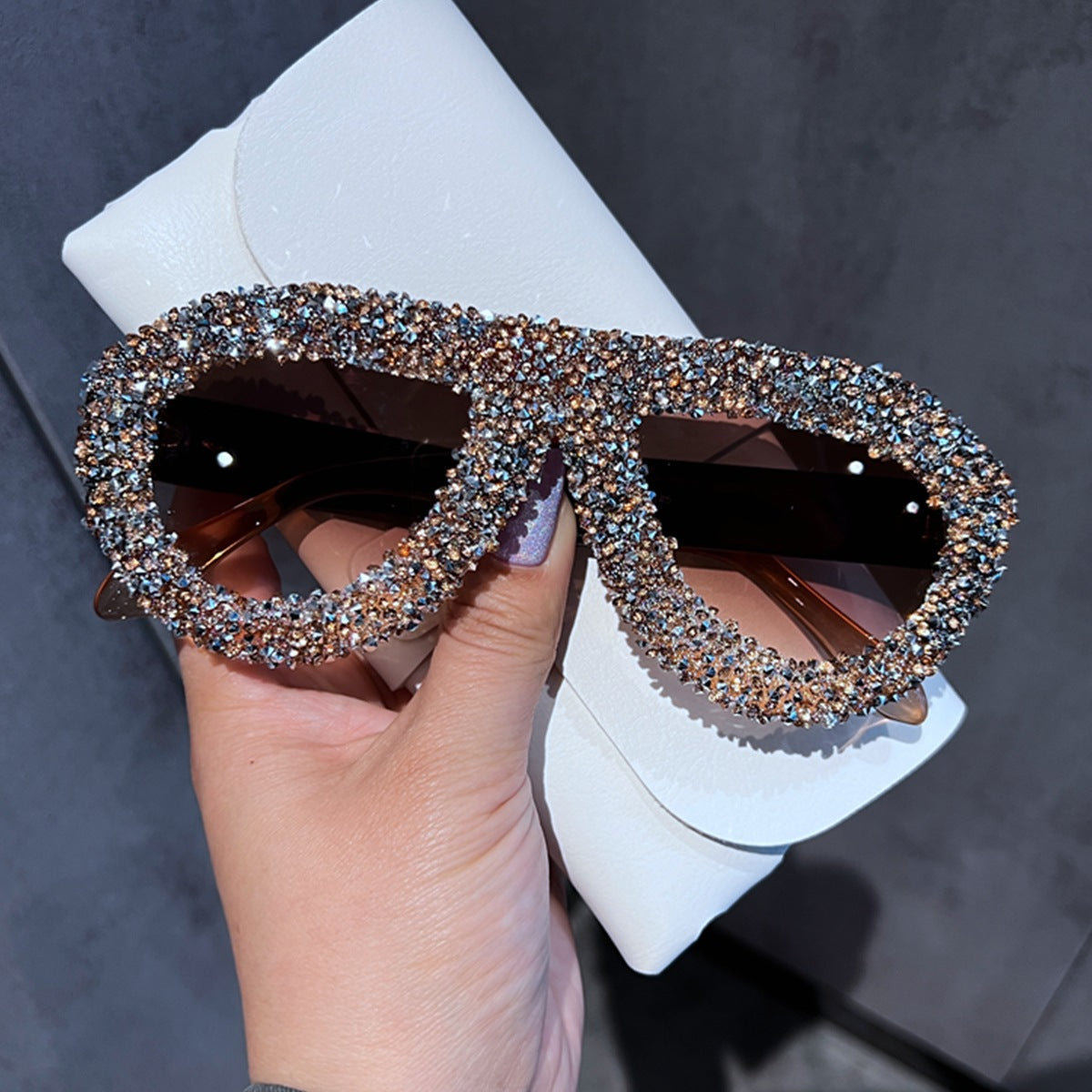 Trendy punk glasses retro full diamond anti-uv