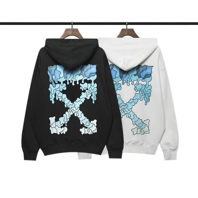 OW  hoodie blue melted arrow pattern hooded