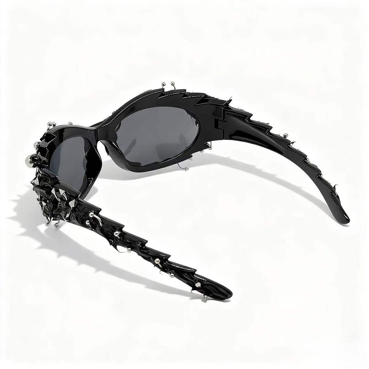 Trendy punk glasses dark asymmetrical frame
