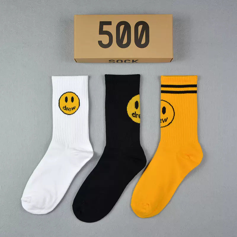 Men socks spring and summer drew smiley face