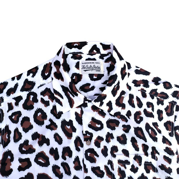 GUILTYPARTIES TIGER Shirts 23SS LEOPARD OPEN Leopard print Hawaiian short-sleeved shirt men