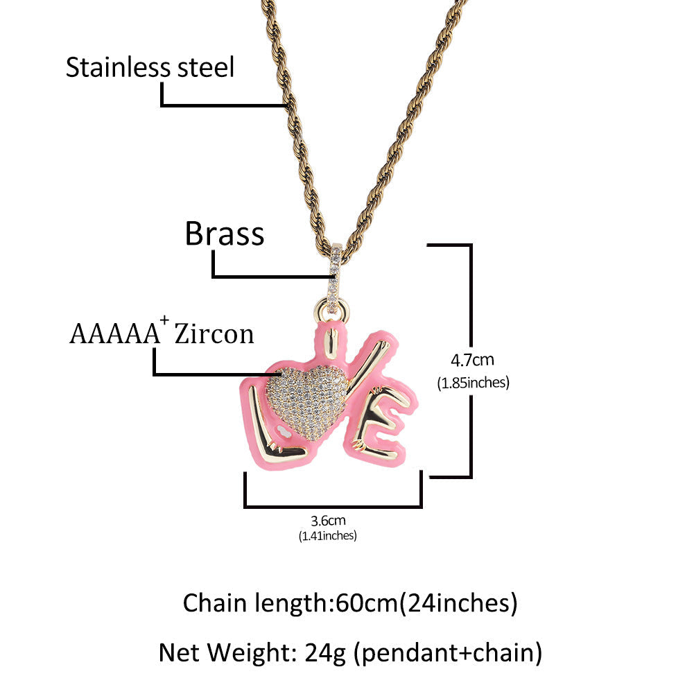 Jewelry Love Alphabet Pieces Hip Hop Diamond Pendant Necklace St. Valentine's Spectrum Alphabet Pieces Night light