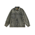 Unisex Jacket Vintage 3D Cutting Washed Denim Jacket Men and Women Baggy Coat