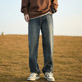 Men Jeans Vintage Blue Casual Jeans Washed Distressed Straight-Leg Pants