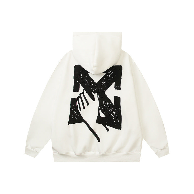 OW hoodie with a fleece hood with a palm globe arrow pattern