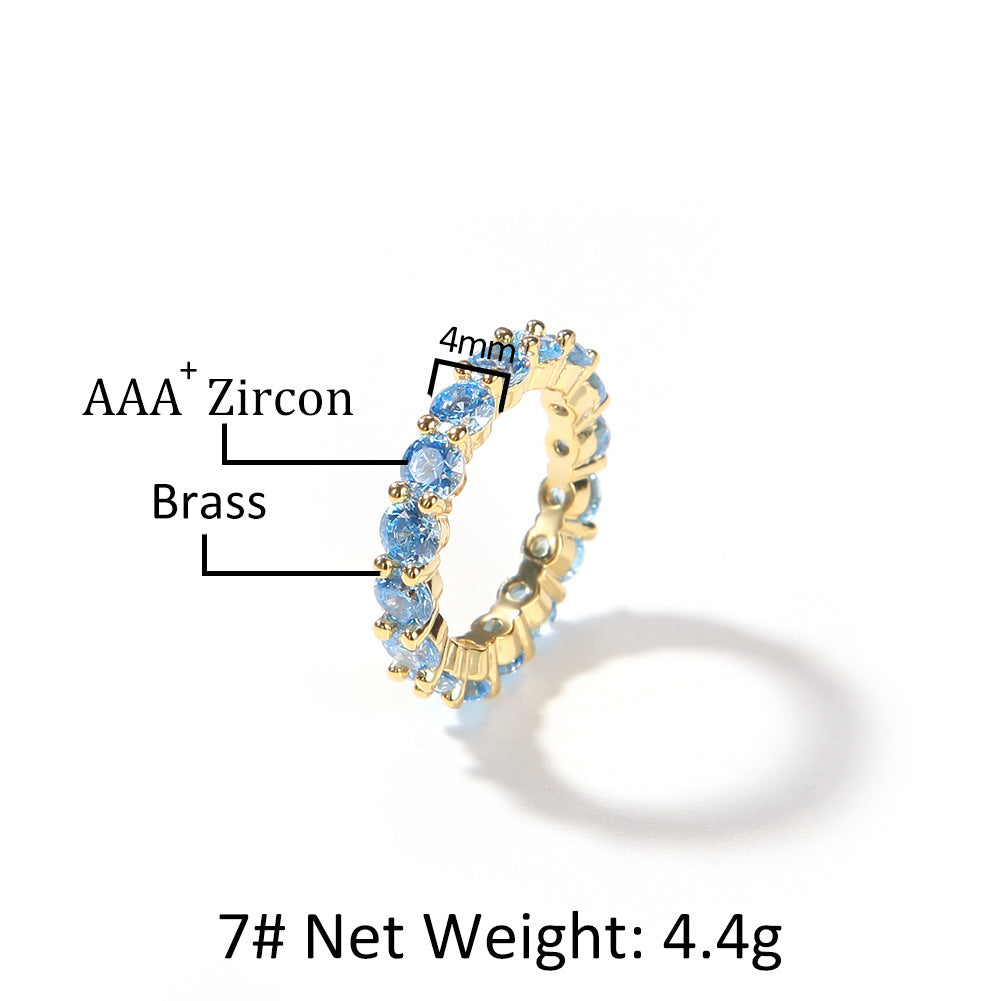 Rings Fashion Hip Hop Ring Sea Blue Zircon St. Valentine's Spectrum