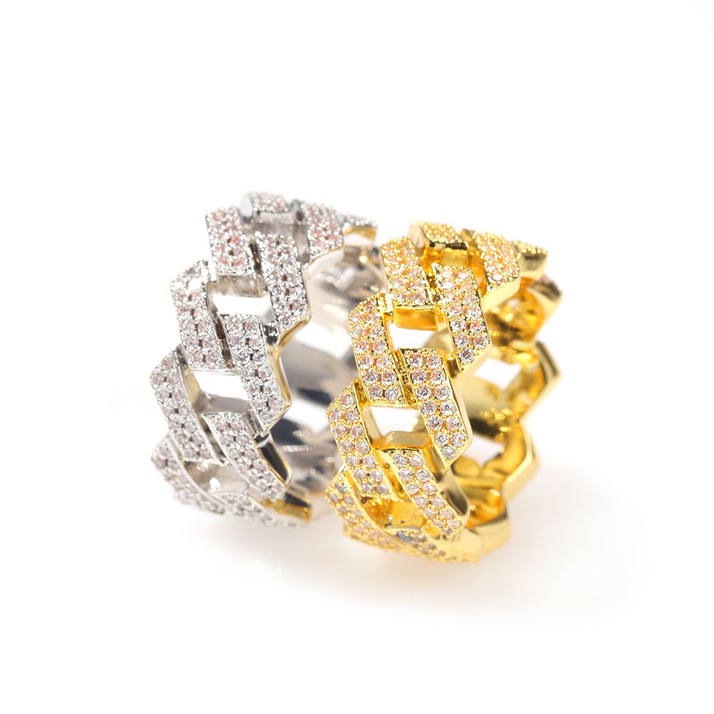 Rings Hip Hop Copper Zircon Cuban Chain Ring St. Valentine's Spectrum