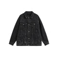 Unisex Jacket Black Denim Jacket Men and Women Lapel Loose Overalls