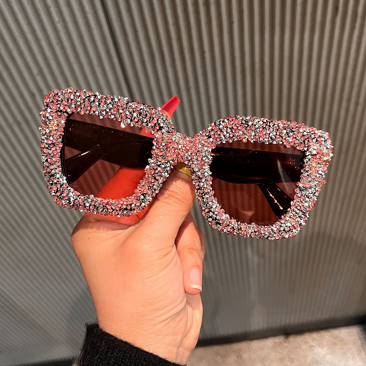 Trendy punk glasses large frame rhinestones