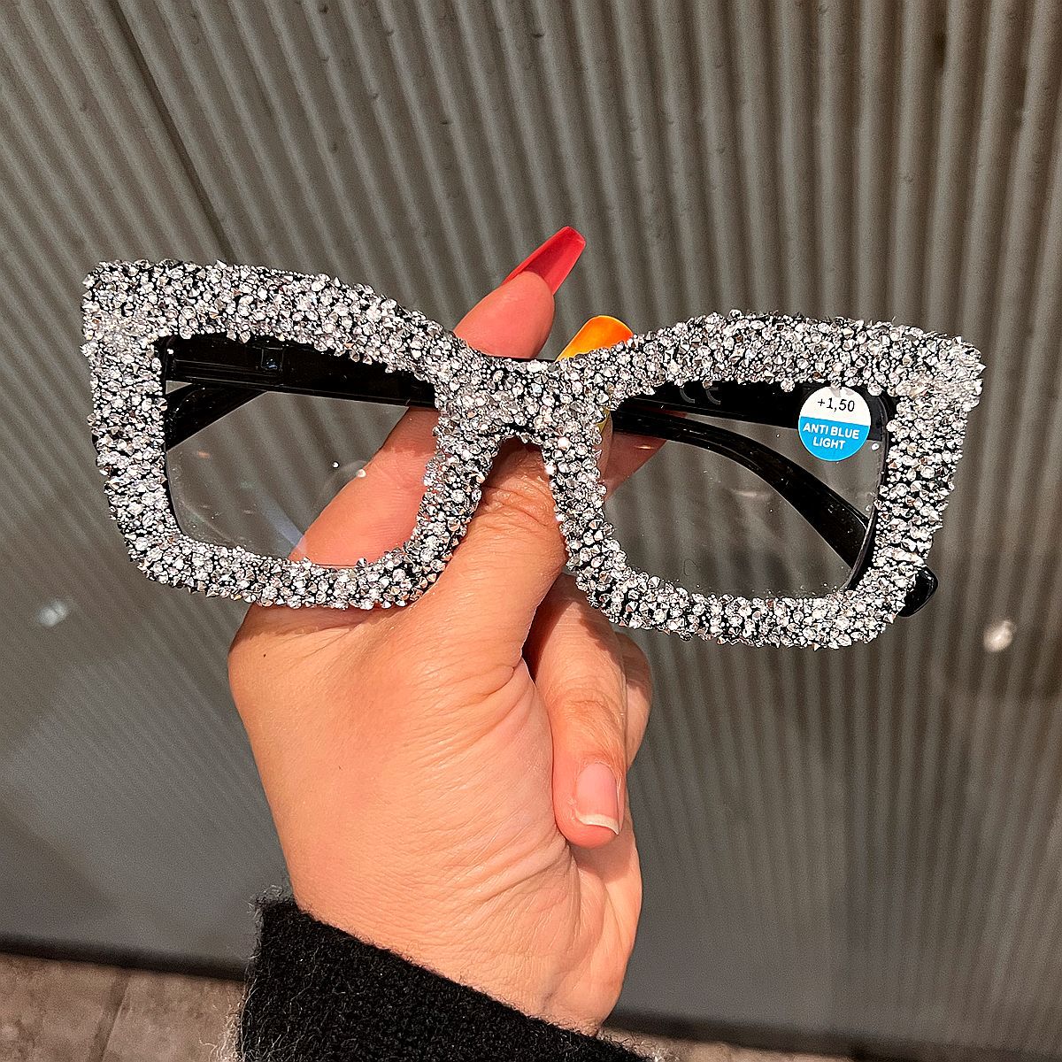 Trendy punk glasses full diamond anti-blue light