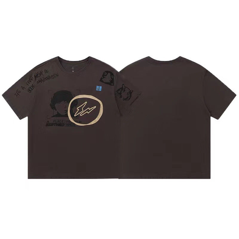 Travis Scott T-Shirt Travis Scott ts Face Print Short Sleeve T-Shirt Loose Crew Neck