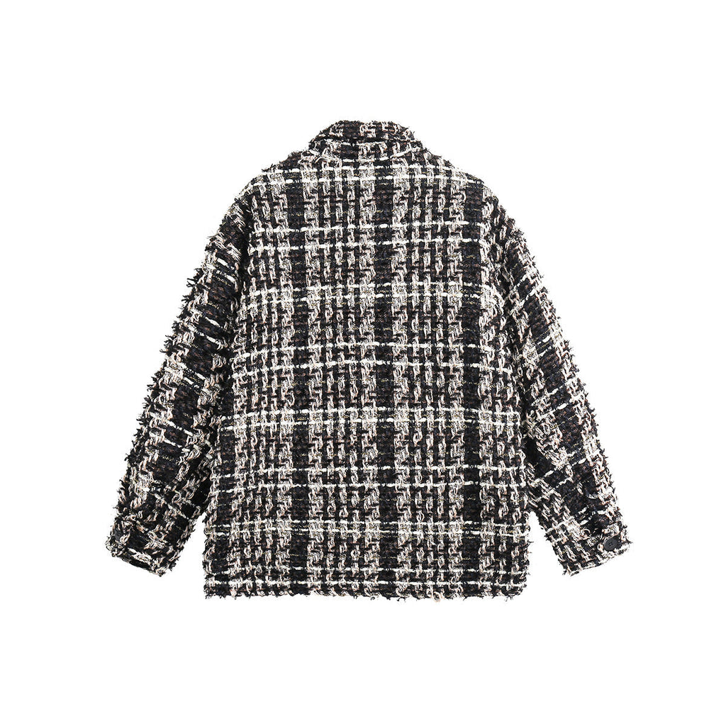 Unisex Jacket Vintage Coat Spring and Autumn Loose Plaid Wool Top