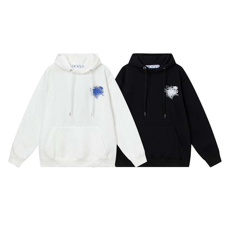 OW hoodie graffiti yarn arrow pattern pullover hooded
