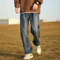 Men Jeans Retro Washed Straight Jeans Spring Loose Wide Leg Casual Pants for Boys