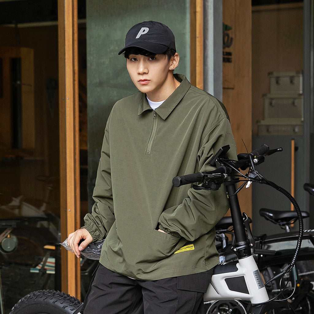 Unisex Jacket Loose Cargo Pullover Trendy Men's Turn-down Collar Coat Top