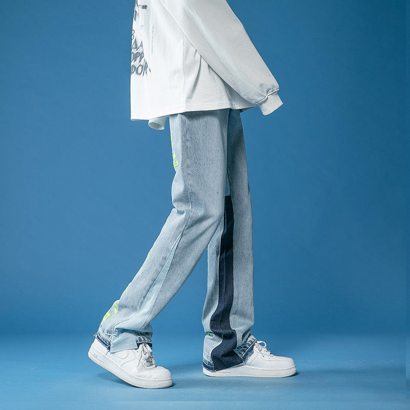 Men Jeans Spring Jeans Men's Loose Slim Fit Trousers Straight Pants